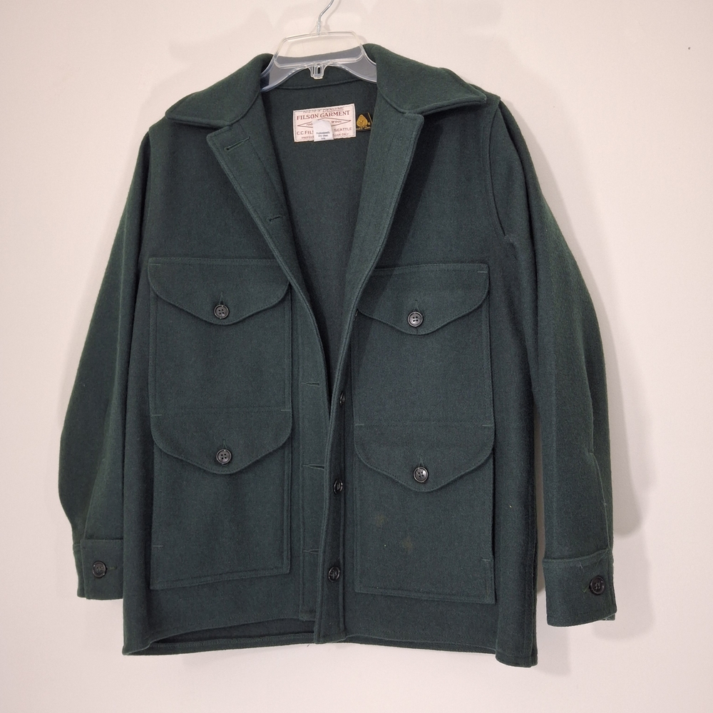 Filson Olive Green 100% Virgin Wool Military Field Jacket, Size 10